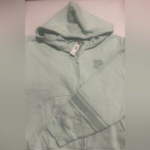 New Victoria’s Secret Pink Full Zip Hoodie (L) Drawstring Logo Seafoam Green NWT
